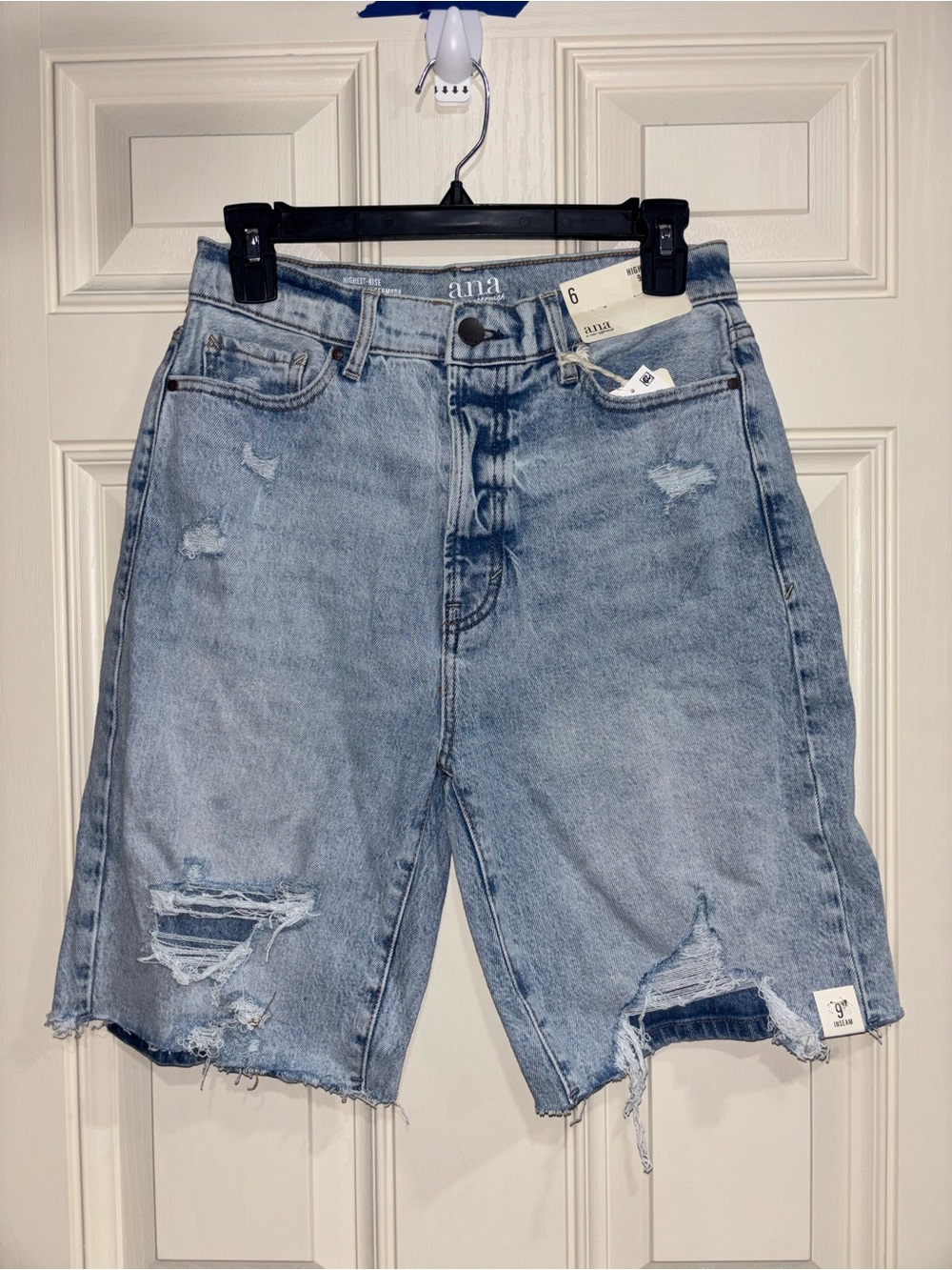 a.n.a Light Blue Distressed Denim Bermuda Shorts